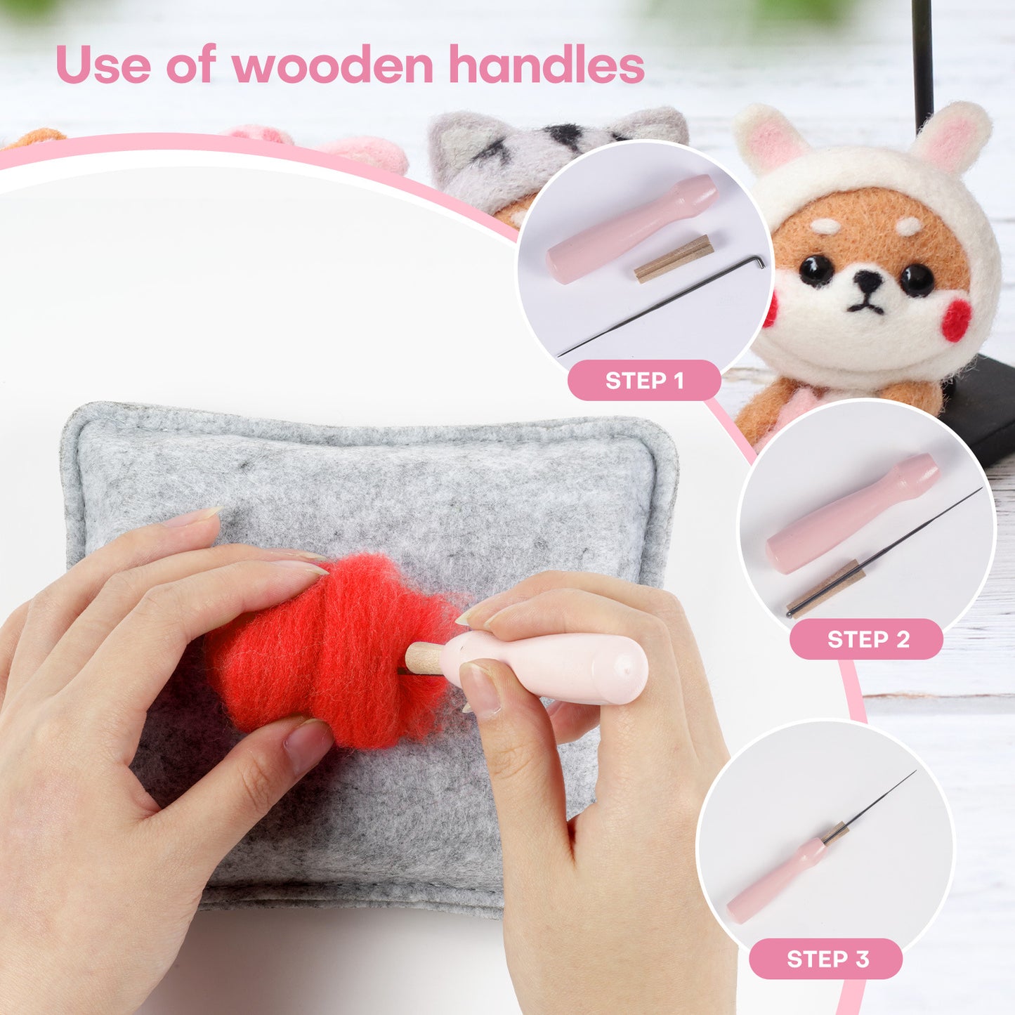 Cream and Sesame Colored Shiba Inu Needle Felting Kit Gift Set (1 Kit for 4)