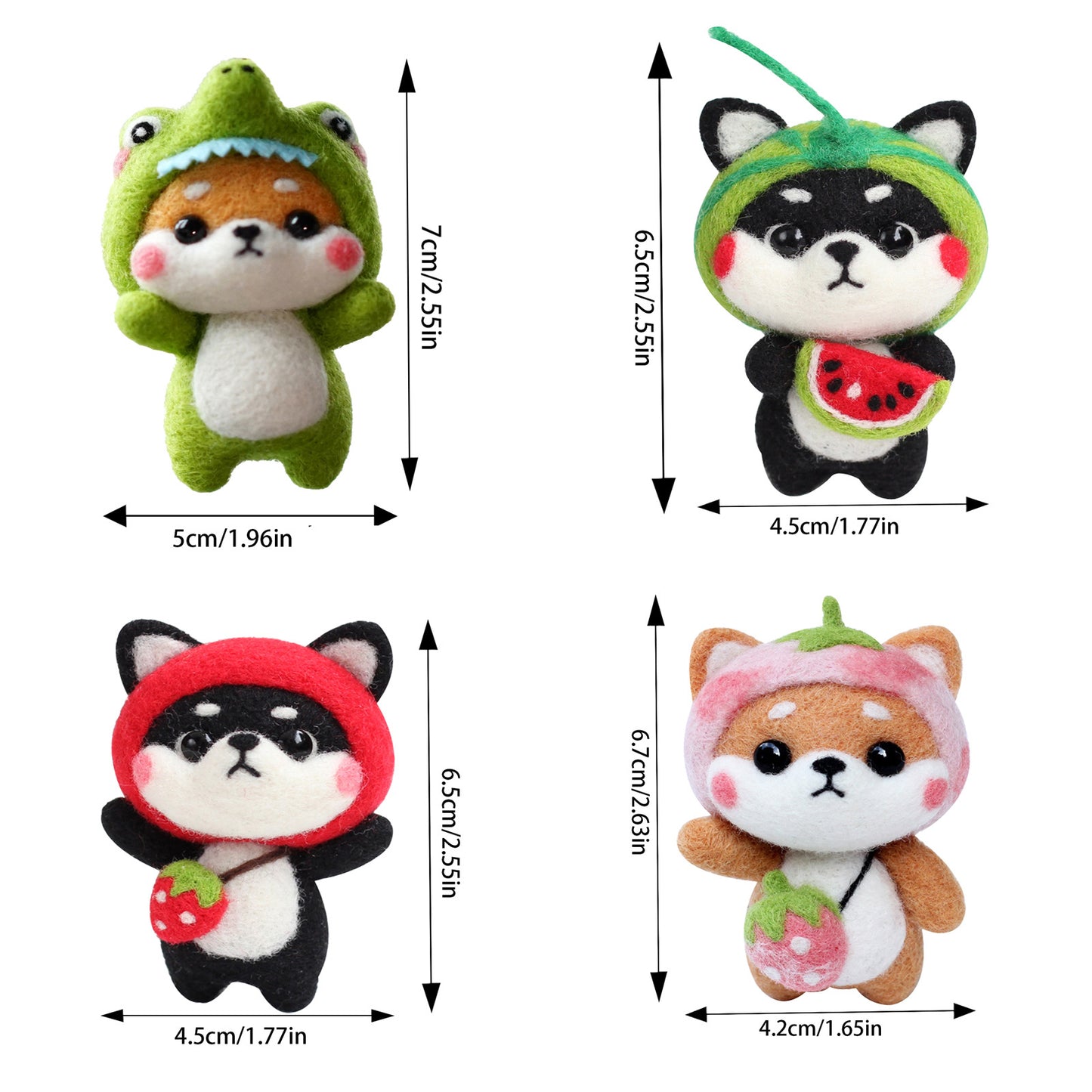 Black and Sesame Colored Shiba Inu Needle Felting Kit Gift Set (1 Kit for 4)