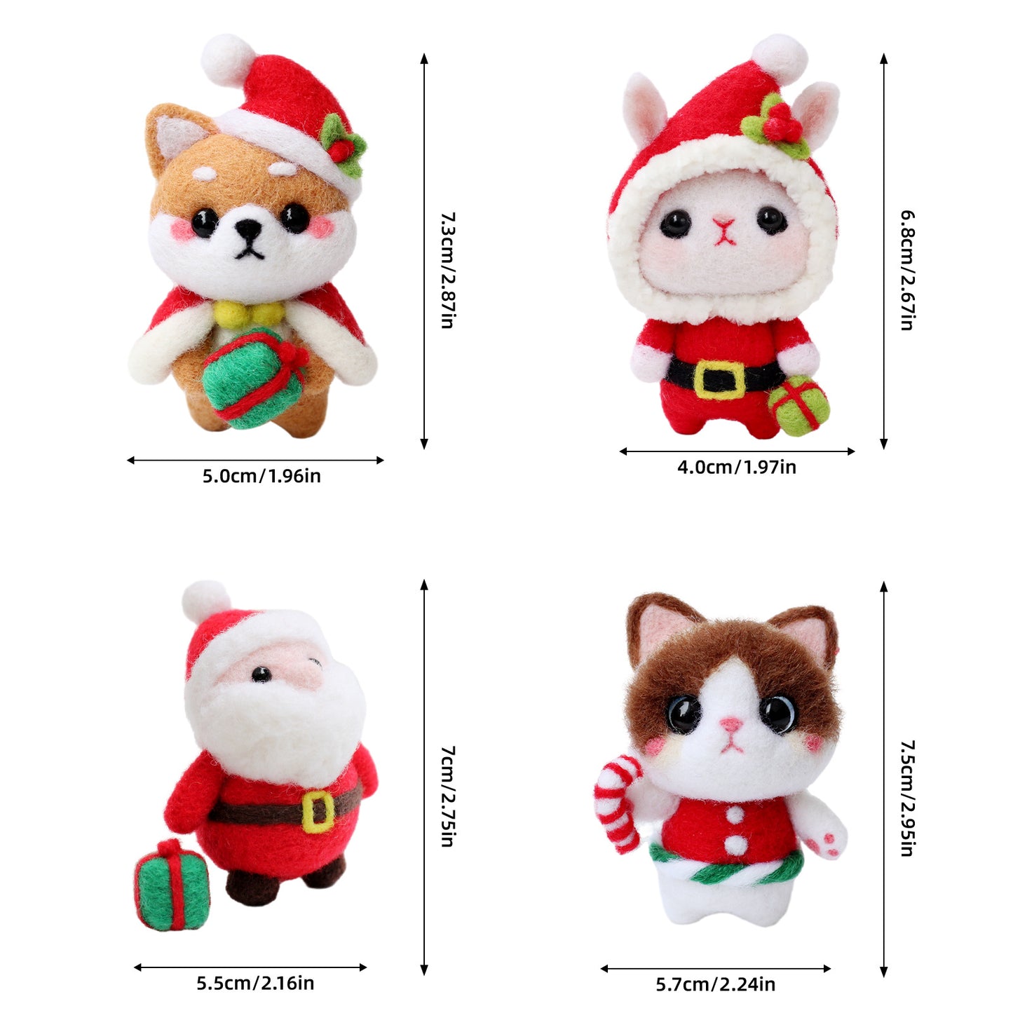 Christmas Shiba Inu, Santa, Kitties Needle Felting Kit Gift Set (1 Kit for 4)