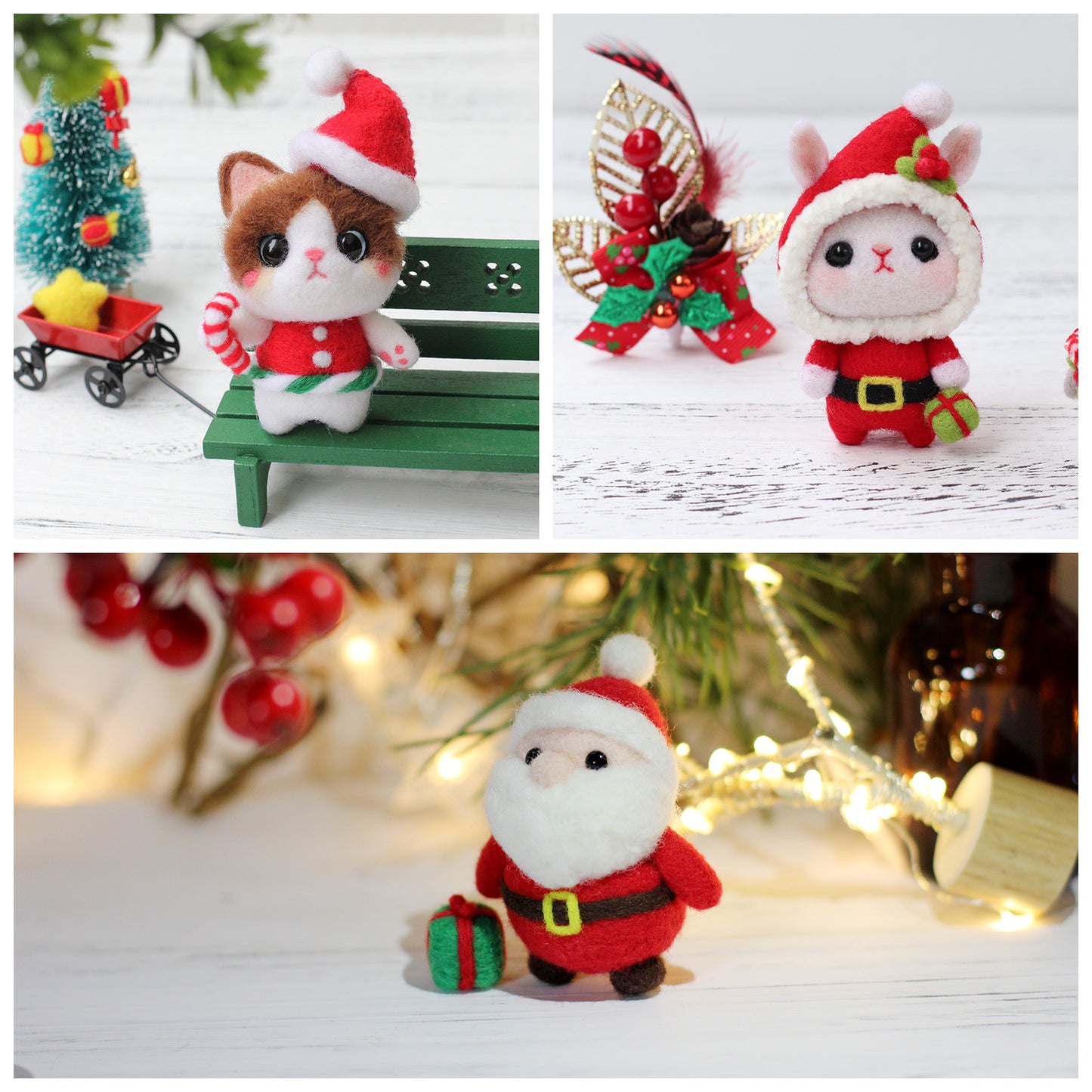 Christmas Shiba Inu, Santa, Kitties Needle Felting Kit Gift Set (1 Kit for 4)