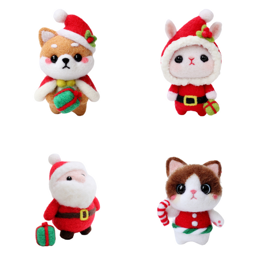 Christmas Shiba Inu, Santa, Kitties Needle Felting Kit Gift Set (1 Kit for 4)